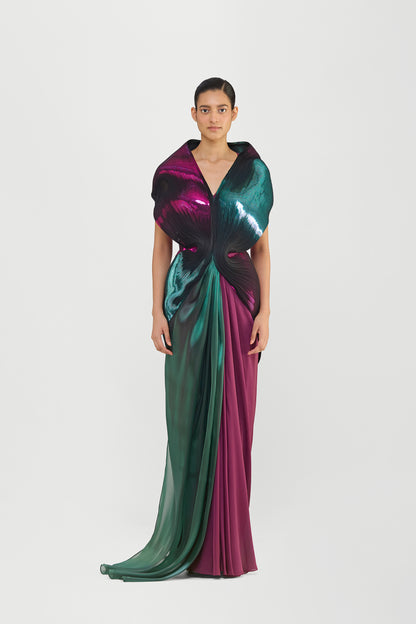 Metallic Micro Pleated Structured Gown