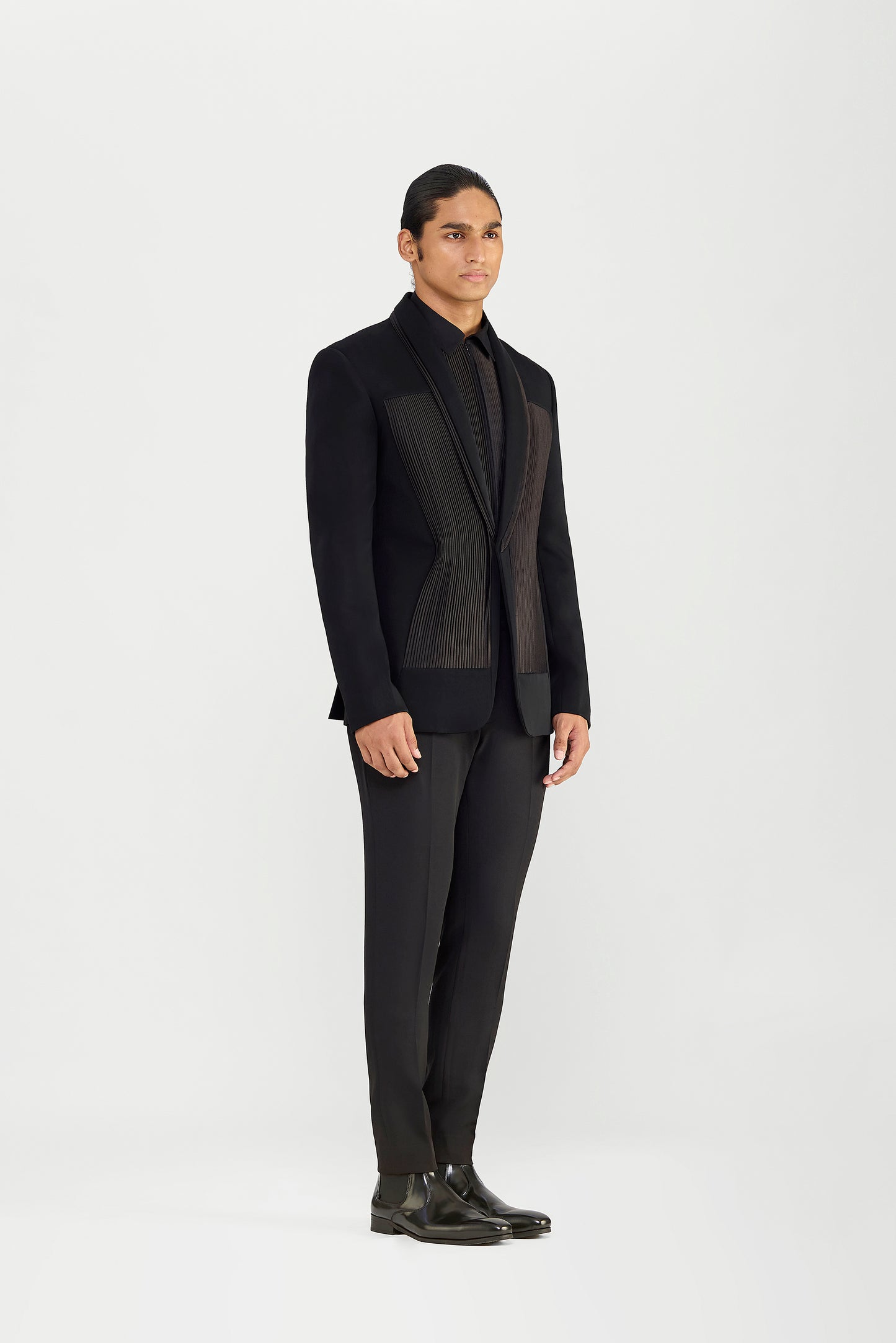 Strata Micropleated Tuxedo Set In Satin Crepe