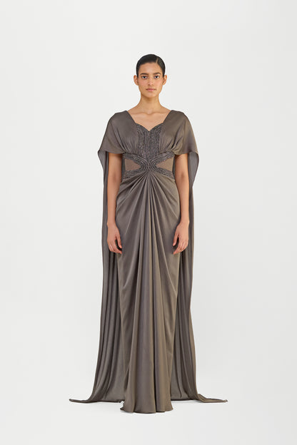 Crystalvein Chiffon Draped Gown With Wings