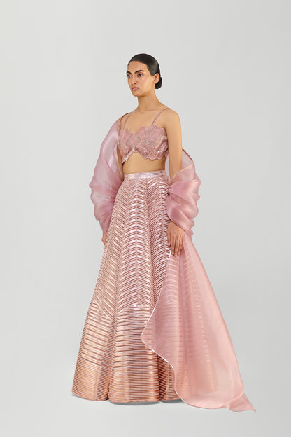 Liquid Mesh Cape Set With A Fluted Tulle Skirt And Beaded Bustier