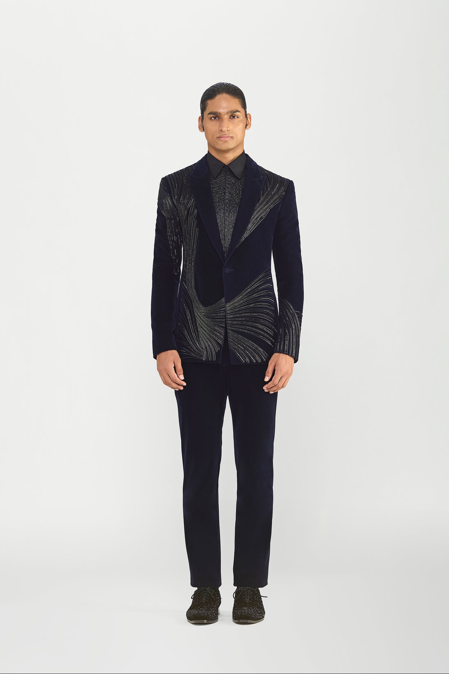 Corded Tuxedo Set With Glass Beads In Velvette
