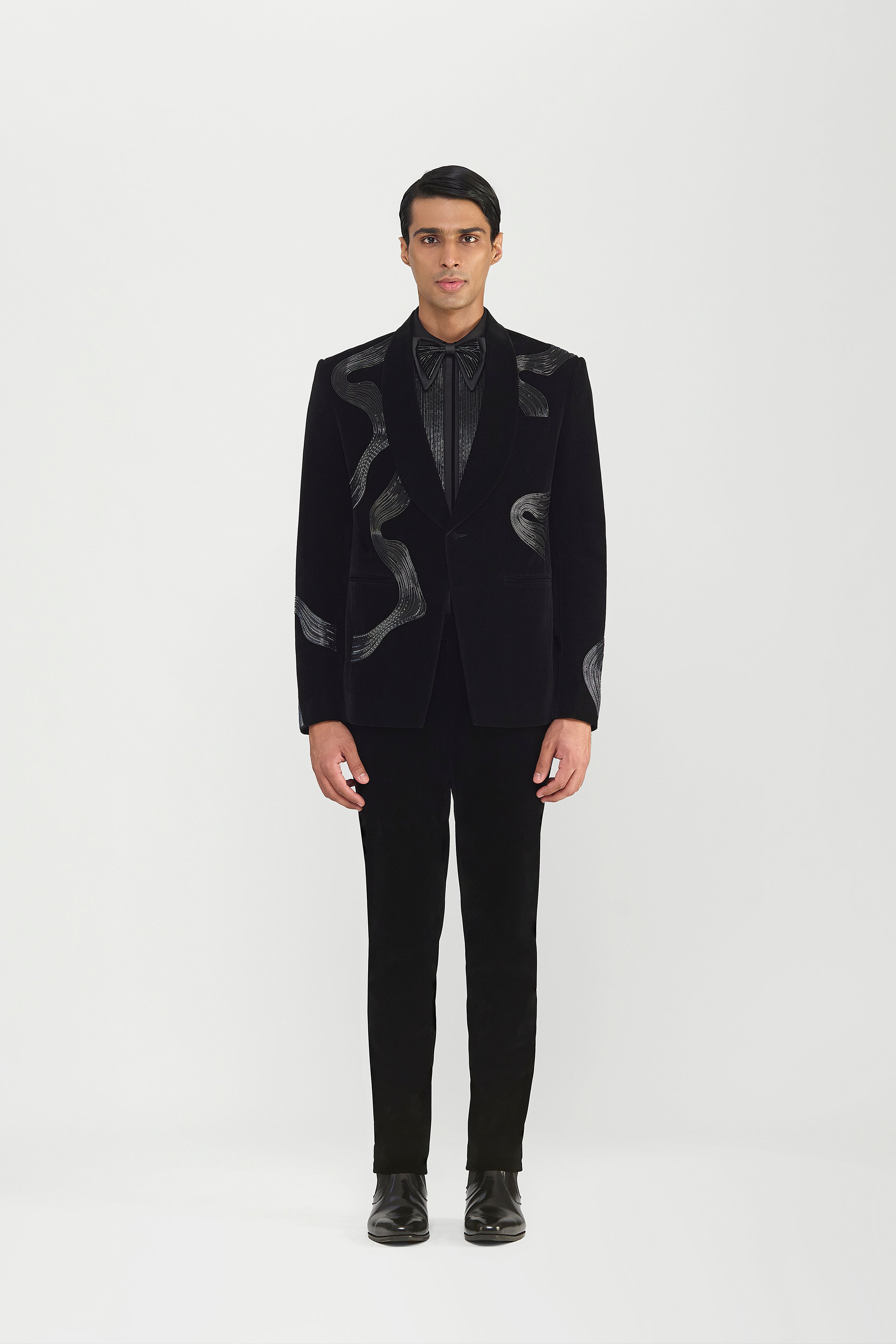 Corded Tuxedo Set With Glass Beads In Velvette