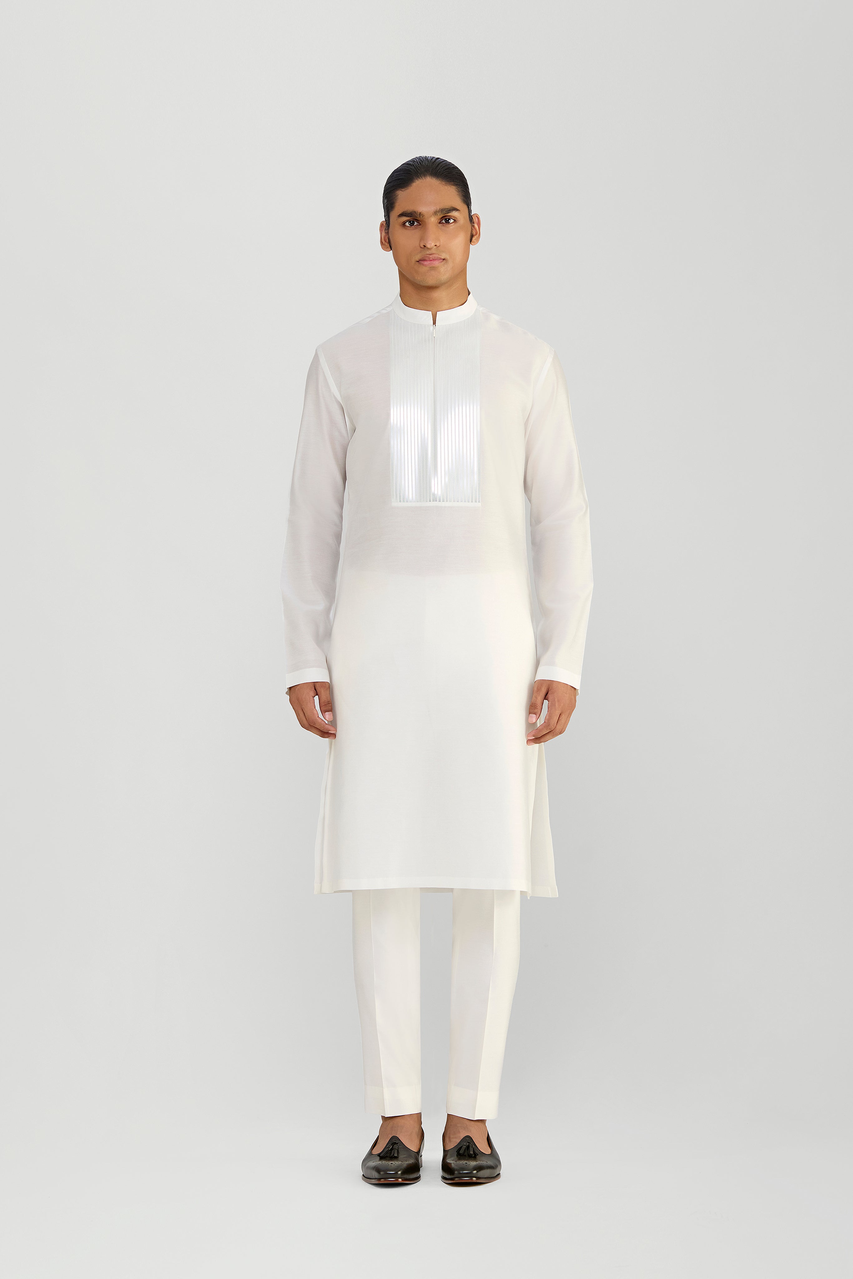 Metallic Micropleated Chanderi Silk Kurta Set