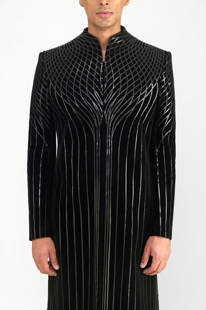 Metallic Long Jacket Set In Velvette