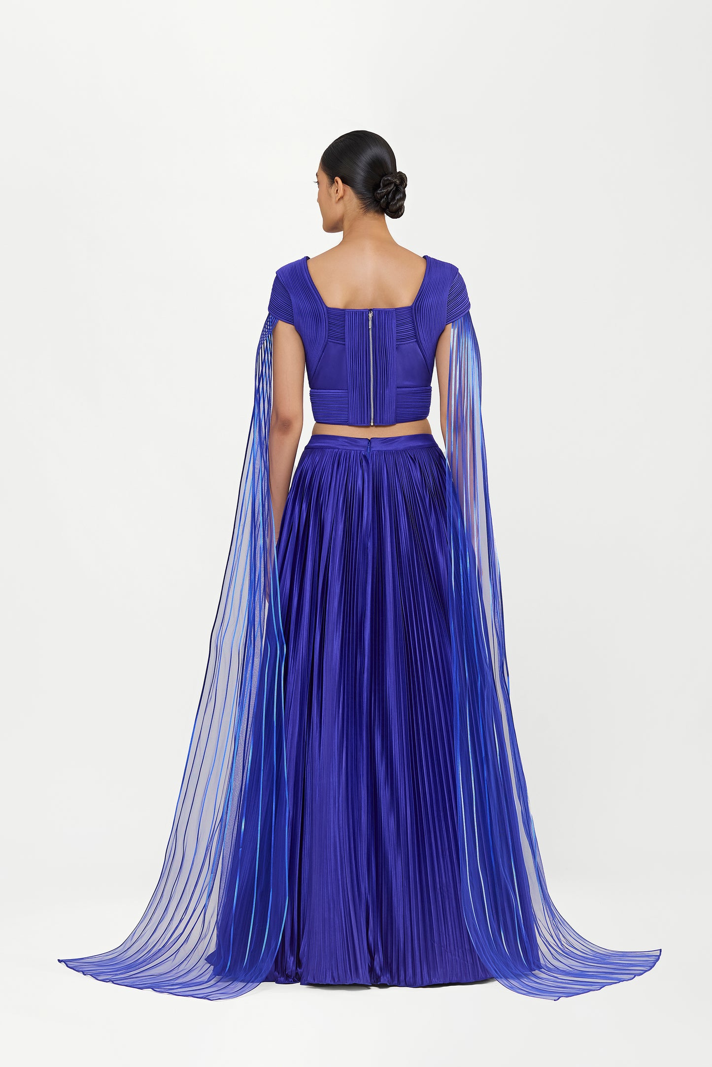 Structured Strata Pleated Top With  Plissé  Skirt