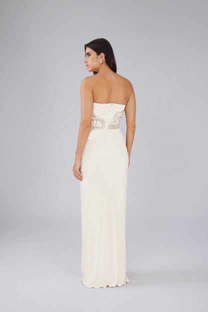 Moulded Off-Shoulder Plisse Gown