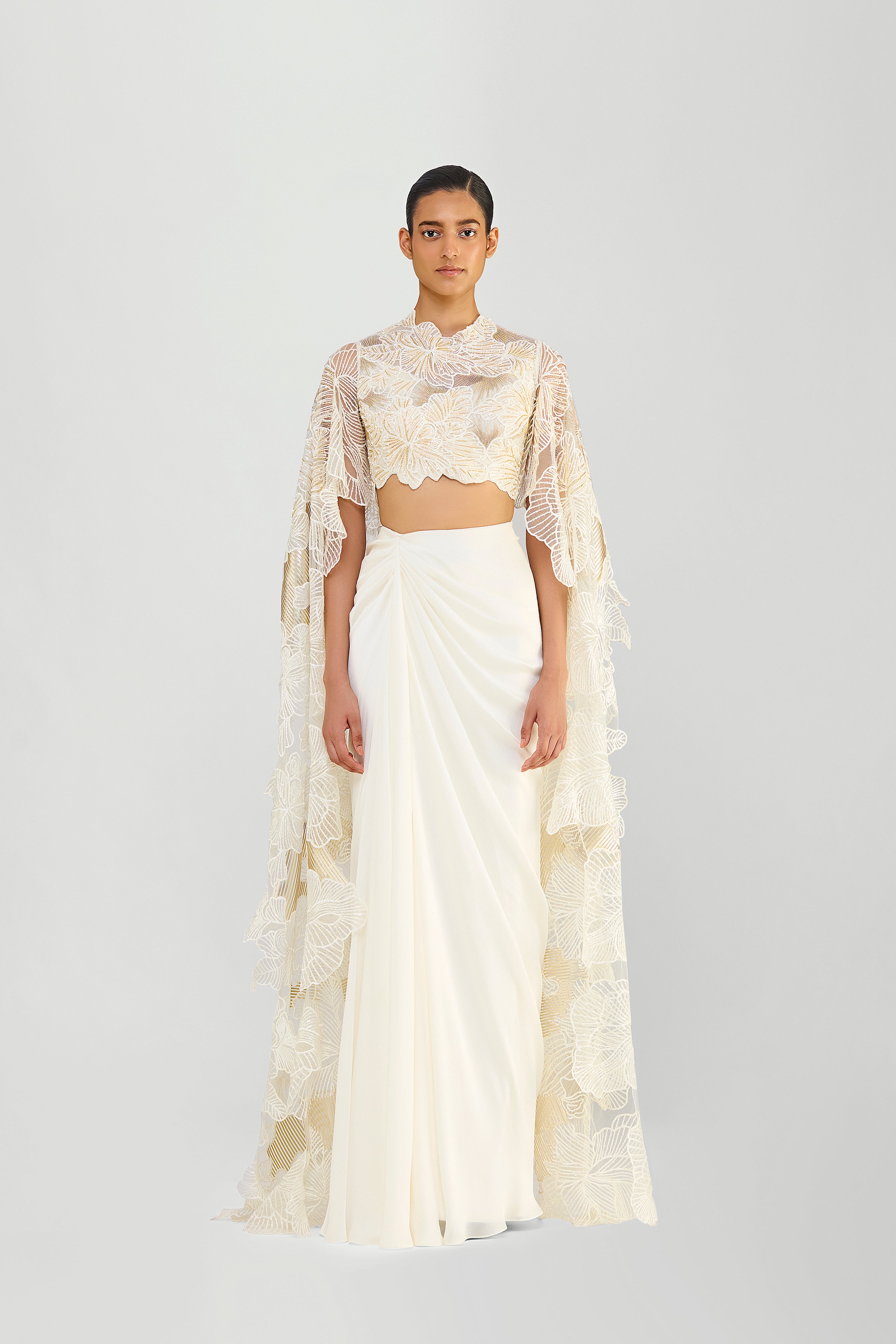 Corded Top With Wings And Draped Skirt