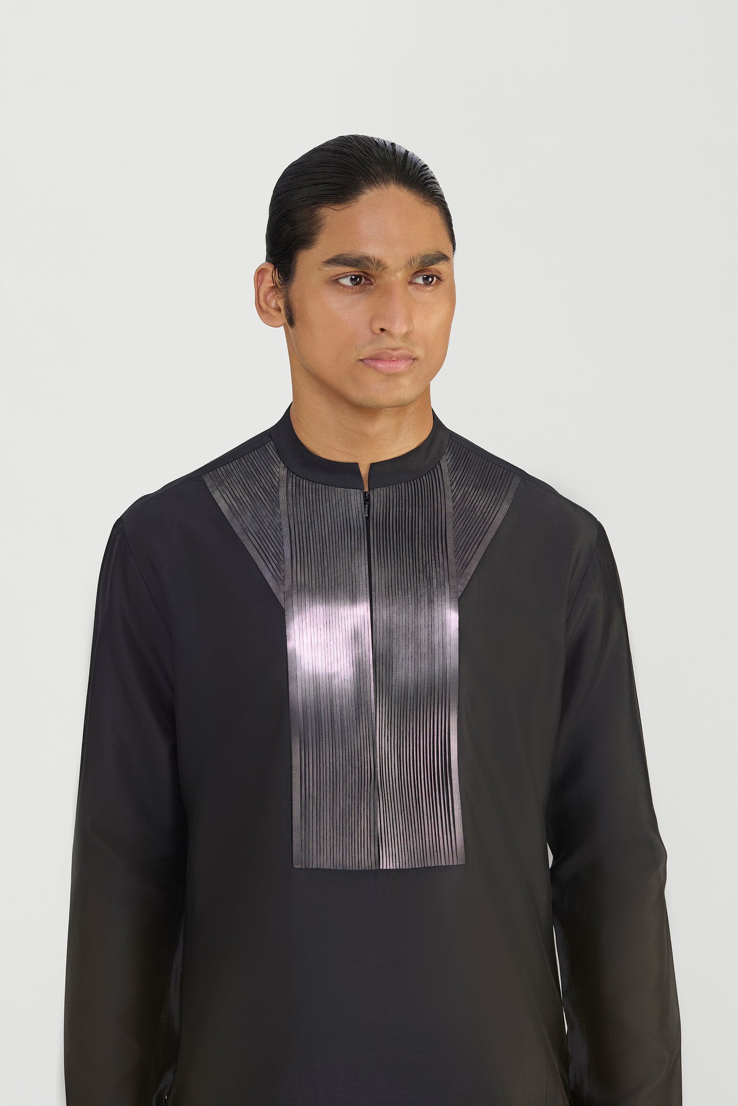 Metallic Micropleated Chanderi Silk Kurta Set