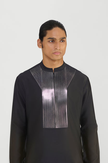 Metallic Micropleated Chanderi Silk Kurta Set
