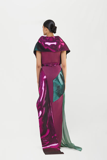 Metallic Micro Pleated Structured Gown