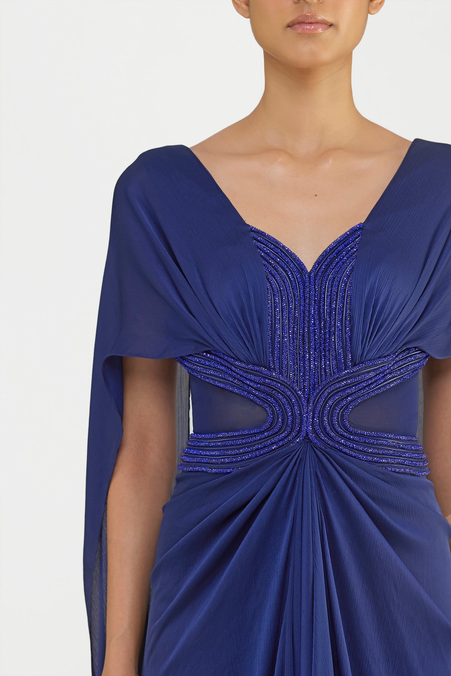 Crystalvein Chiffon Draped Gown With Wings