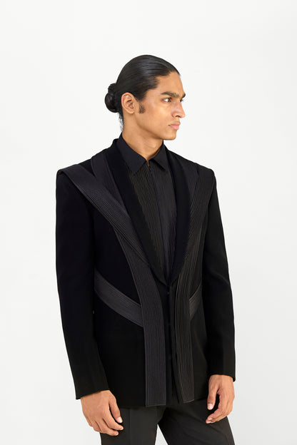 Strata Micropleated Tuxedo Set In Satin Crepe