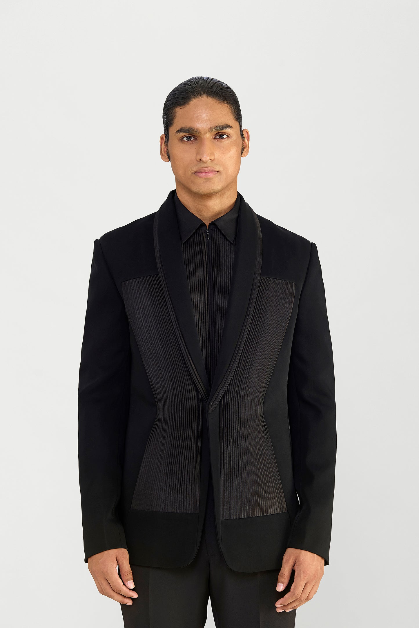 Strata Micropleated Tuxedo Set In Satin Crepe