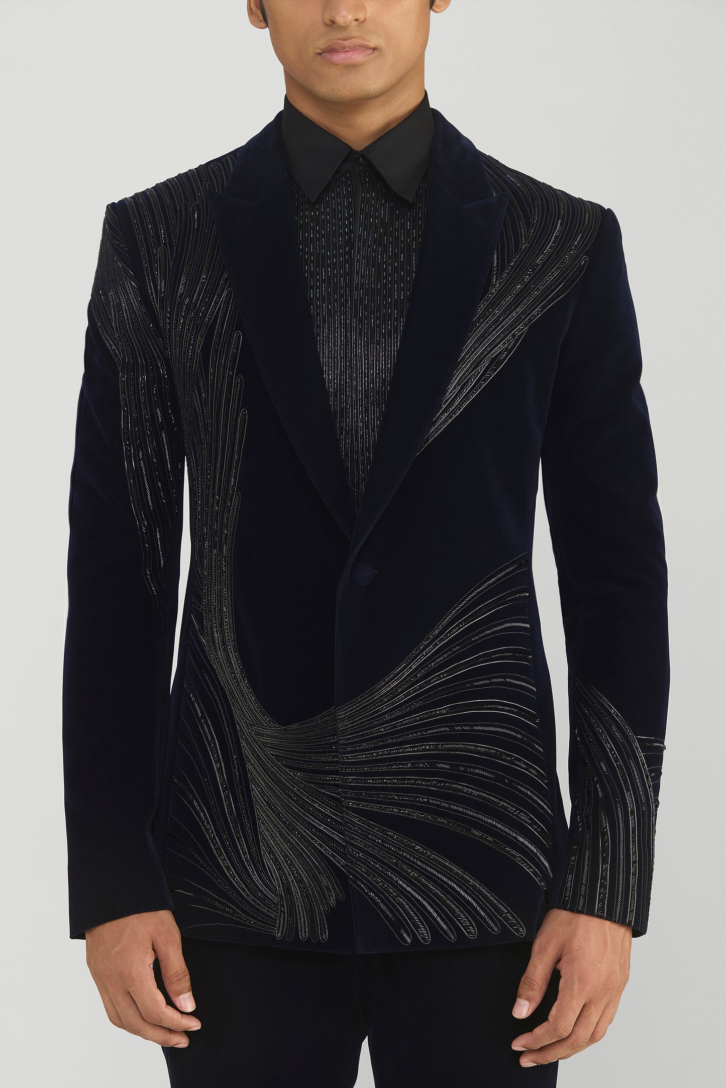 Corded Tuxedo Set With Glass Beads In Velvette