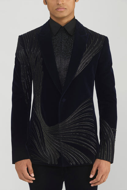 Corded Tuxedo Set With Glass Beads In Velvette
