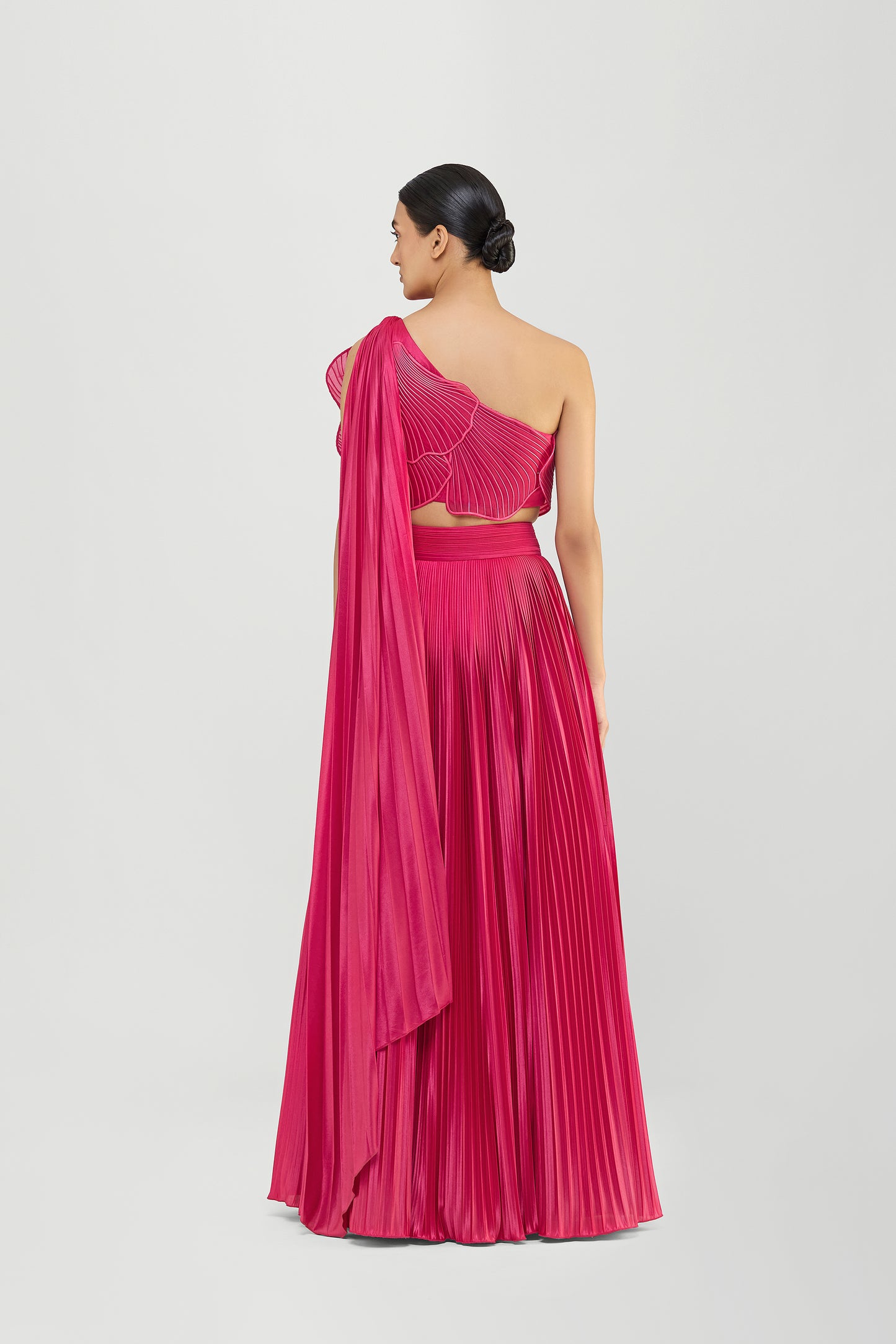 Corded Coral Top And Plisse Skirt