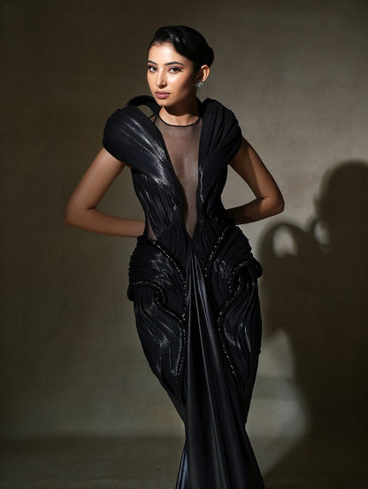 Sara Arjun in Moulded Hand-Woven Textile Gown