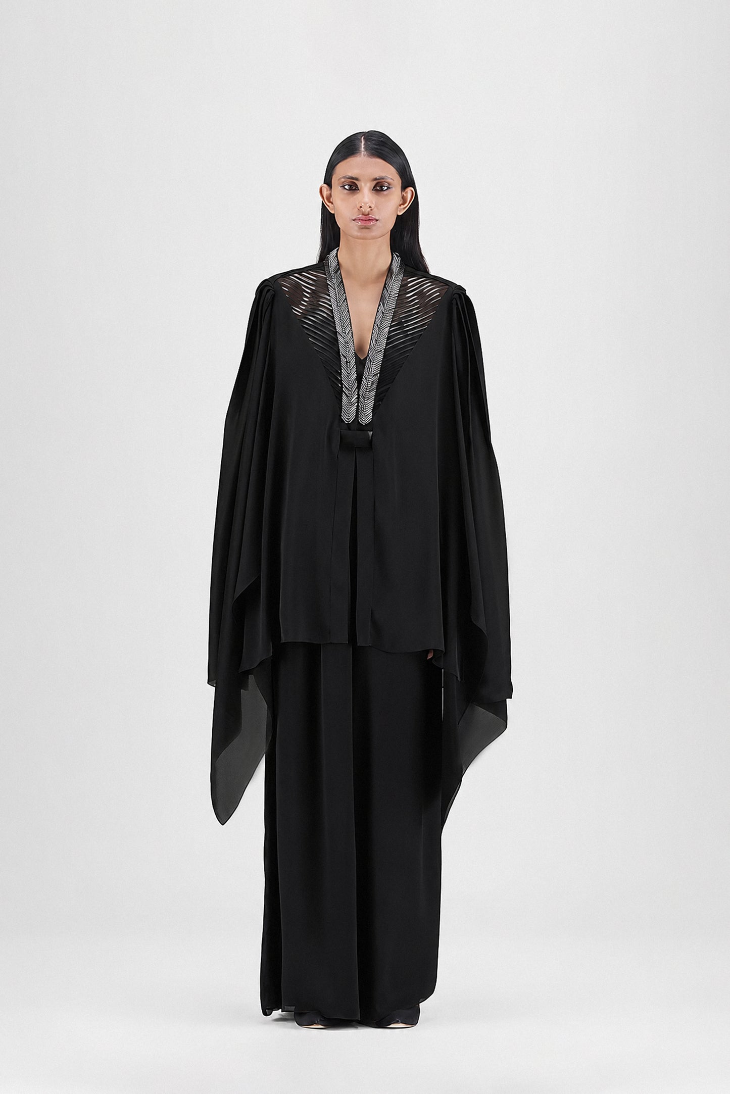 Metallic Structured Cape With Beads