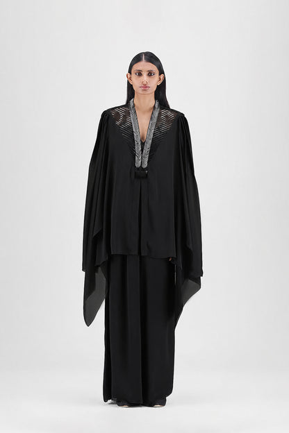 Metallic Structured Cape With Beads