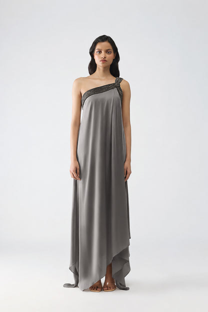 One Shoulder Crystalvein Detail Dress
