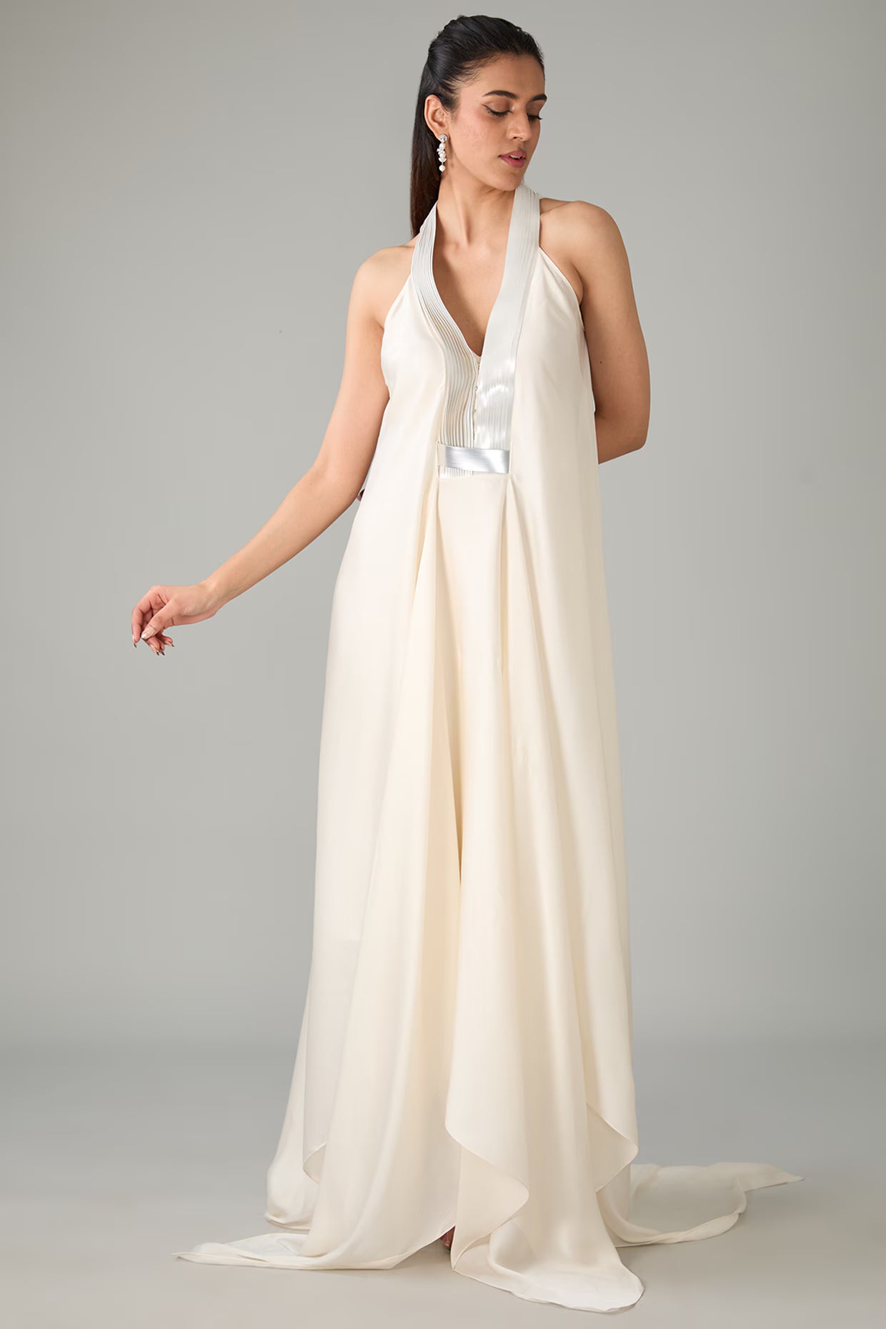 Metallic Polymer & Crepe Chiffon Dress