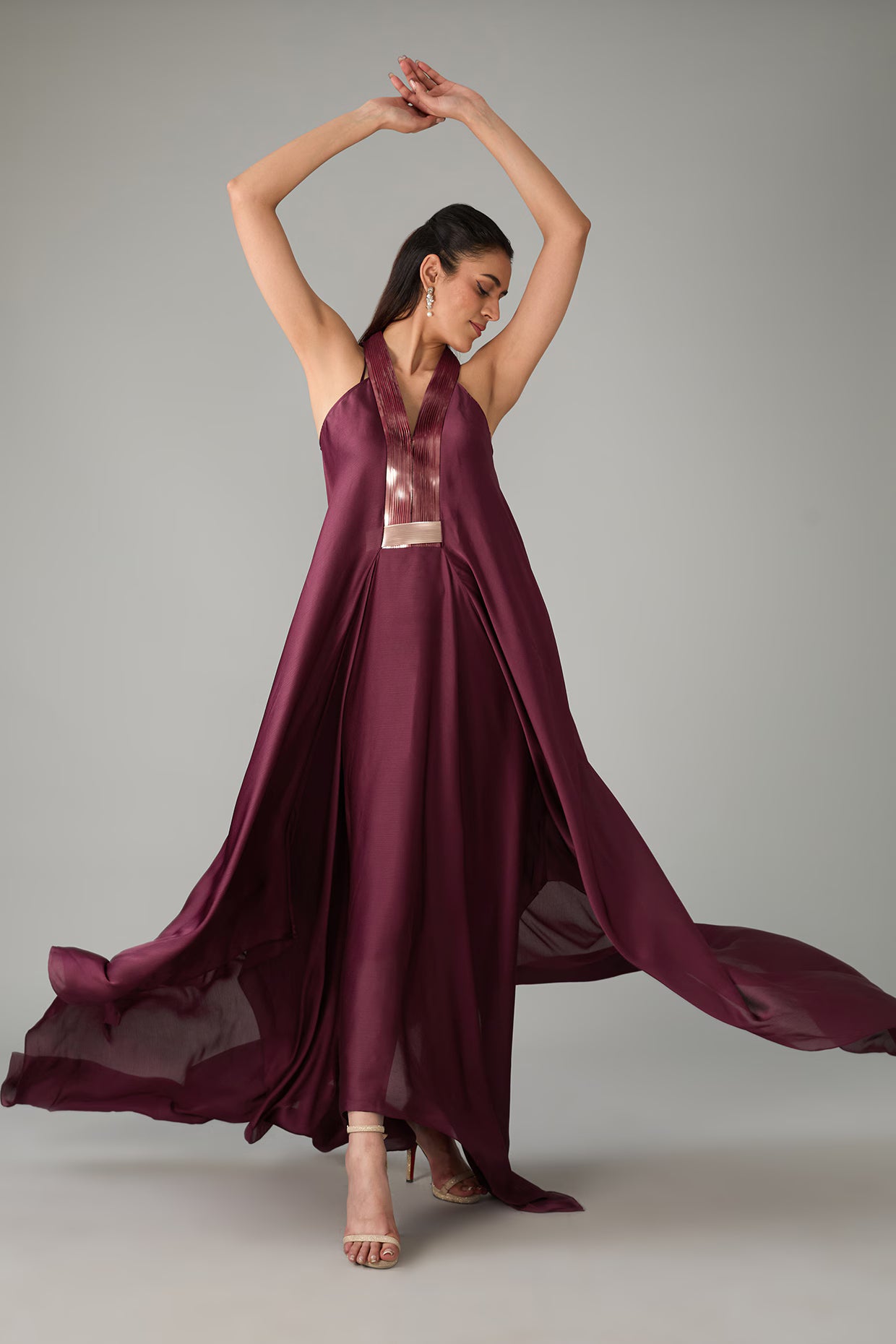 Metallic Polymer & Crepe Chiffon Dress