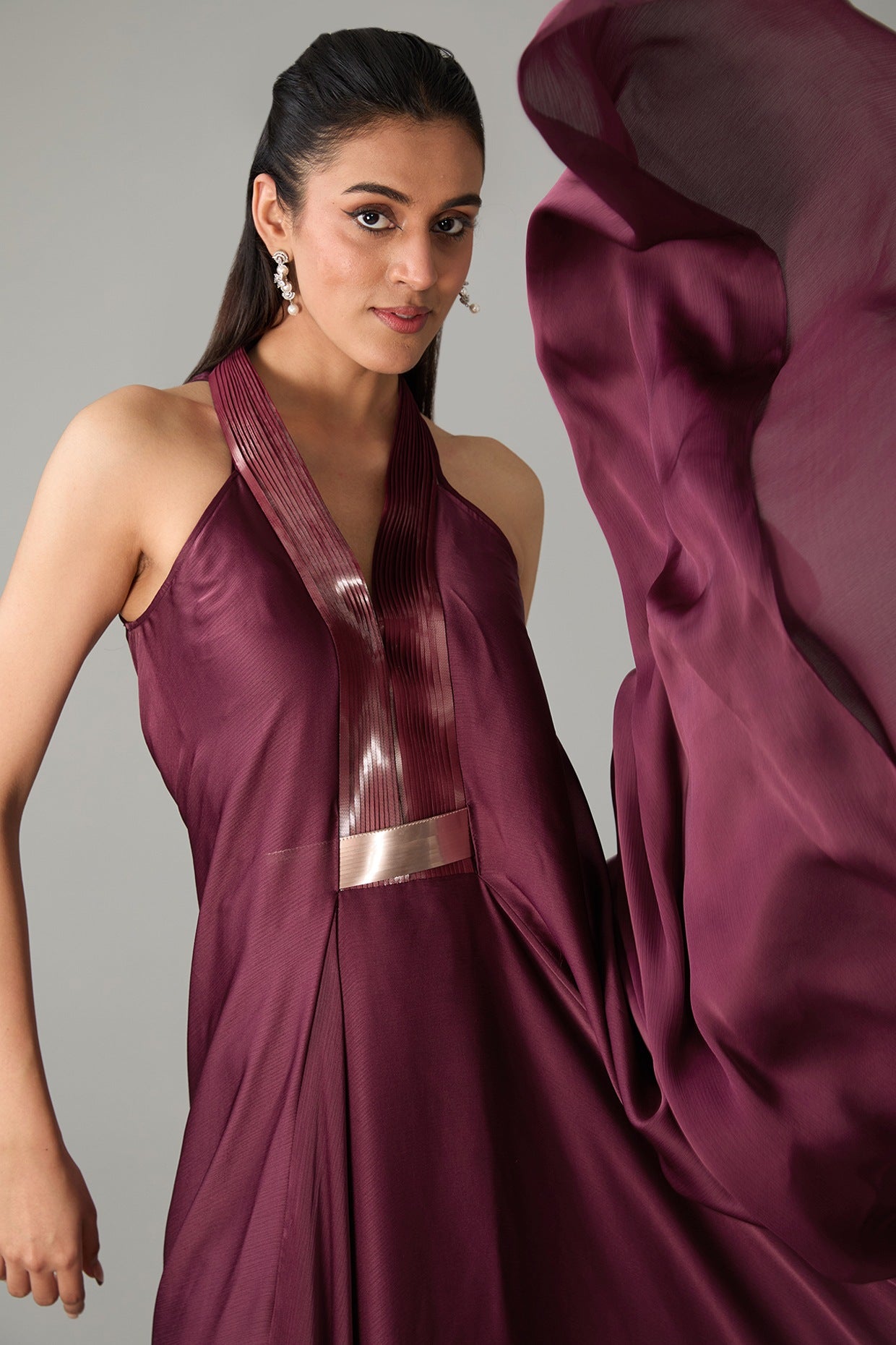 Metallic Polymer & Crepe Chiffon Dress