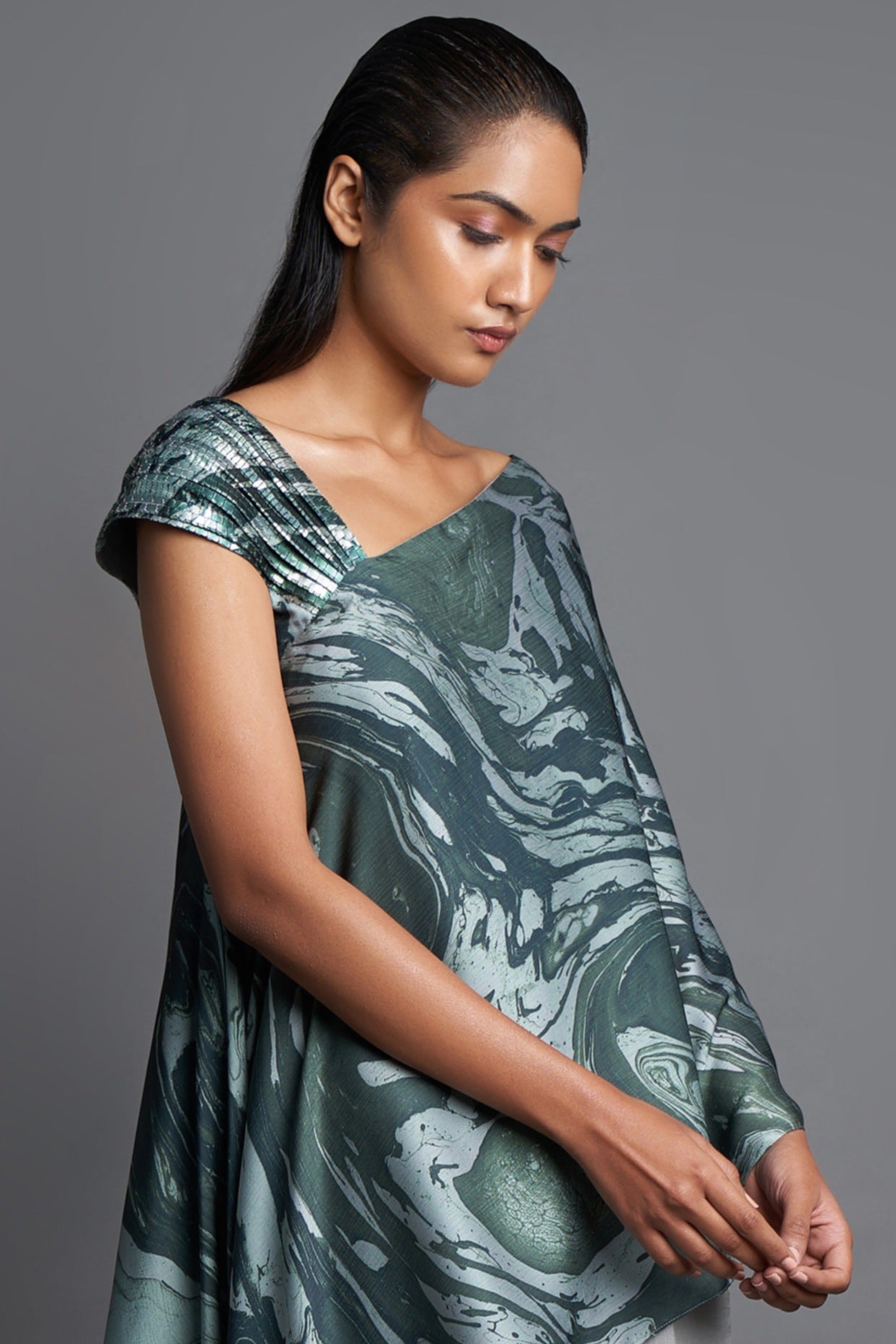Emerald Asymmetrical Marbled Top