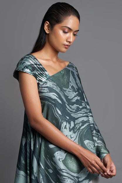 Emerald Asymmetrical Marbled Top