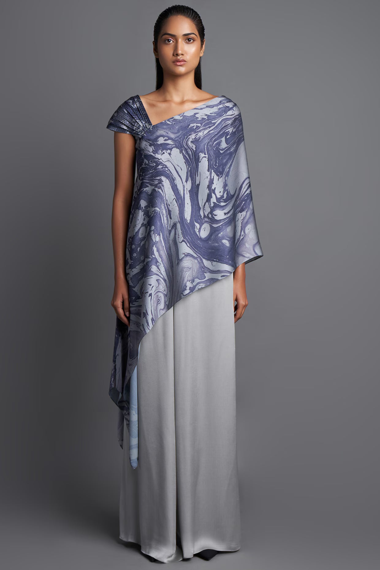 Grey Asymmetrical Marbled Top