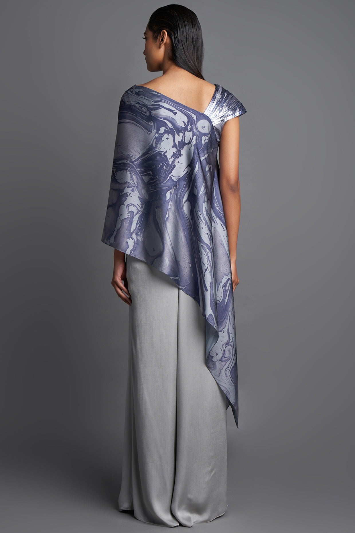 Grey Asymmetrical Marbled Top