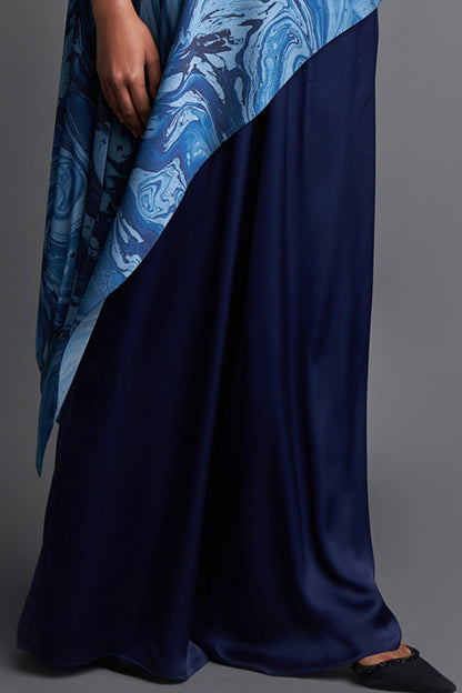 Aqua Grey Asymmetrical Marbled Top