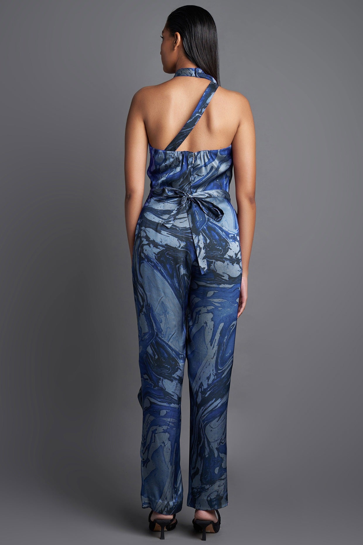 Asymmetrical Marbled Draped Jumpsuit