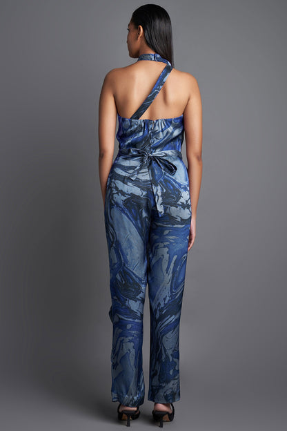 Asymmetrical Marbled Draped Jumpsuit