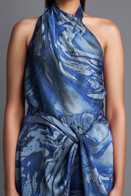 Asymmetrical Marbled Draped Jumpsuit