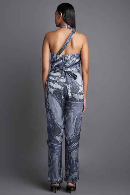 Asymmetrical Marbled Draped Jumpsuit