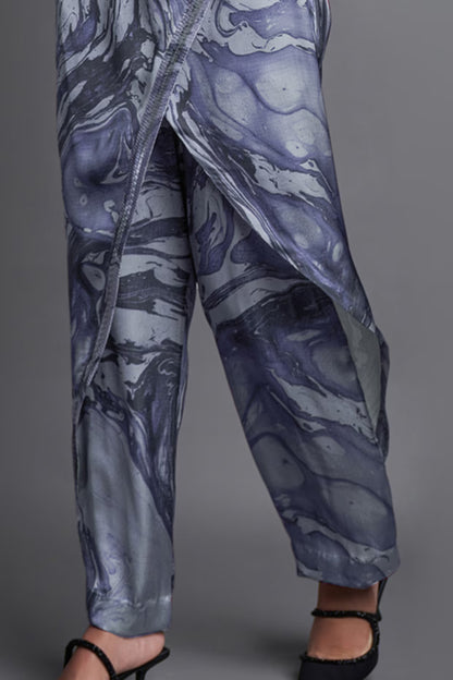 Asymmetrical Marbled Draped Jumpsuit