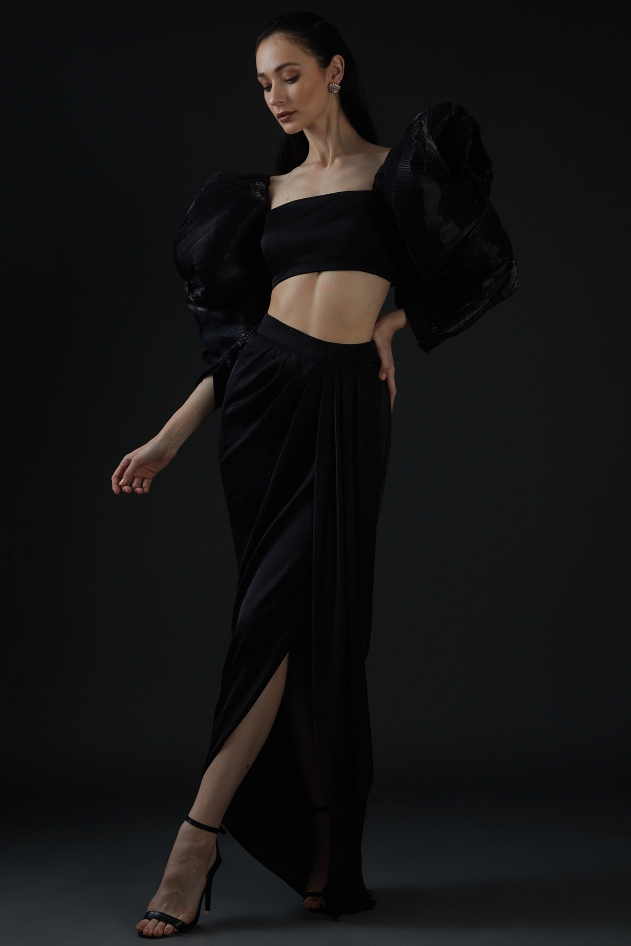 Black Viscose Georgette Skirt Set