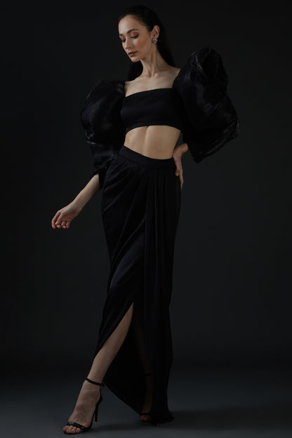 Black Viscose Georgette Skirt Set