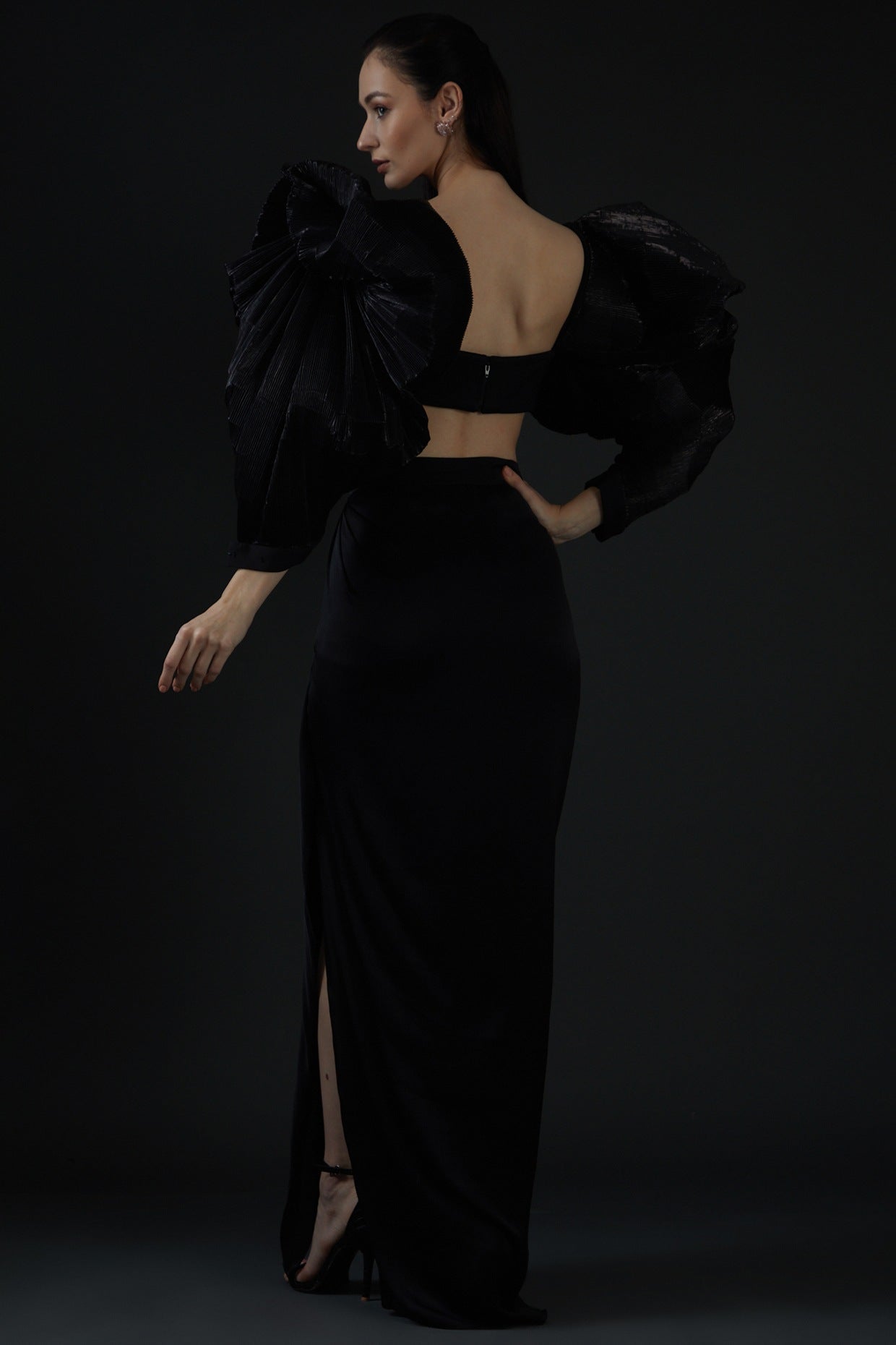 Black Viscose Georgette Skirt Set