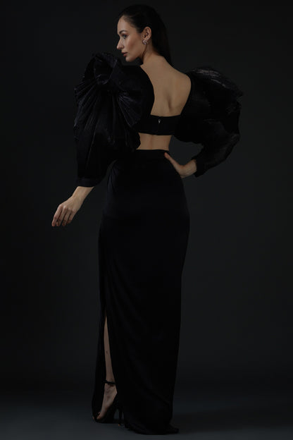 Black Viscose Georgette Skirt Set