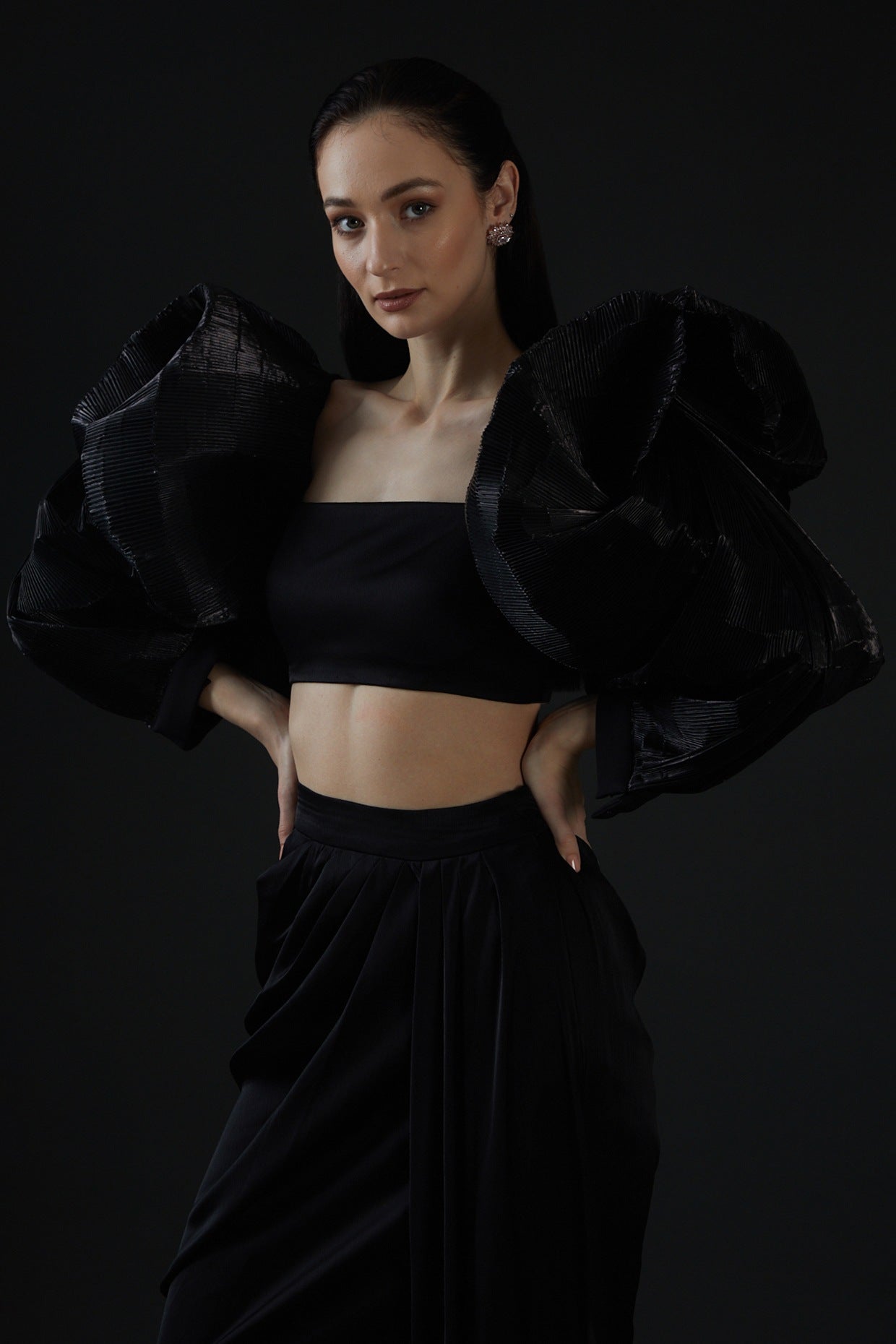 Black Viscose Georgette Skirt Set