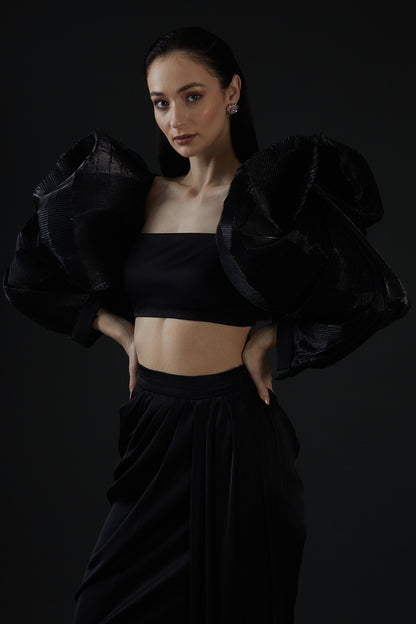 Black Viscose Georgette Skirt Set