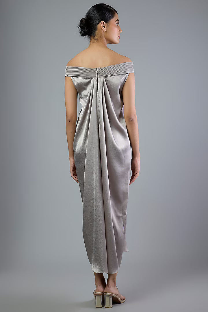 Satin Chiffon Off-Shoulder Dress
