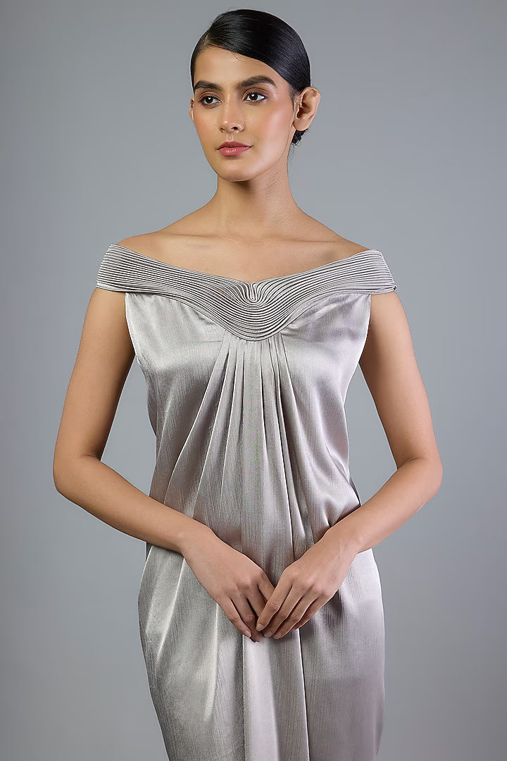 Satin Chiffon Off-Shoulder Dress