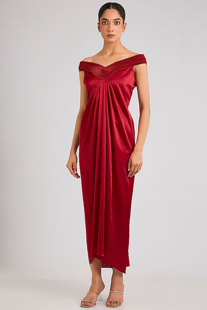 Satin Chiffon Off-Shoulder Dress