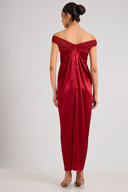 Satin Chiffon Off-Shoulder Dress
