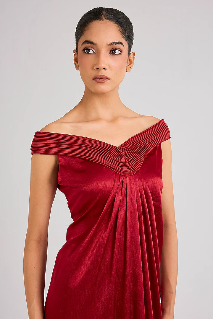 Satin Chiffon Off-Shoulder Dress
