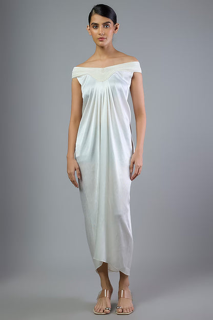 Satin Chiffon Off-Shoulder Dress