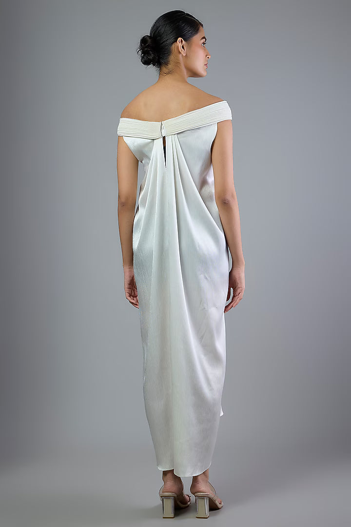 Satin Chiffon Off-Shoulder Dress